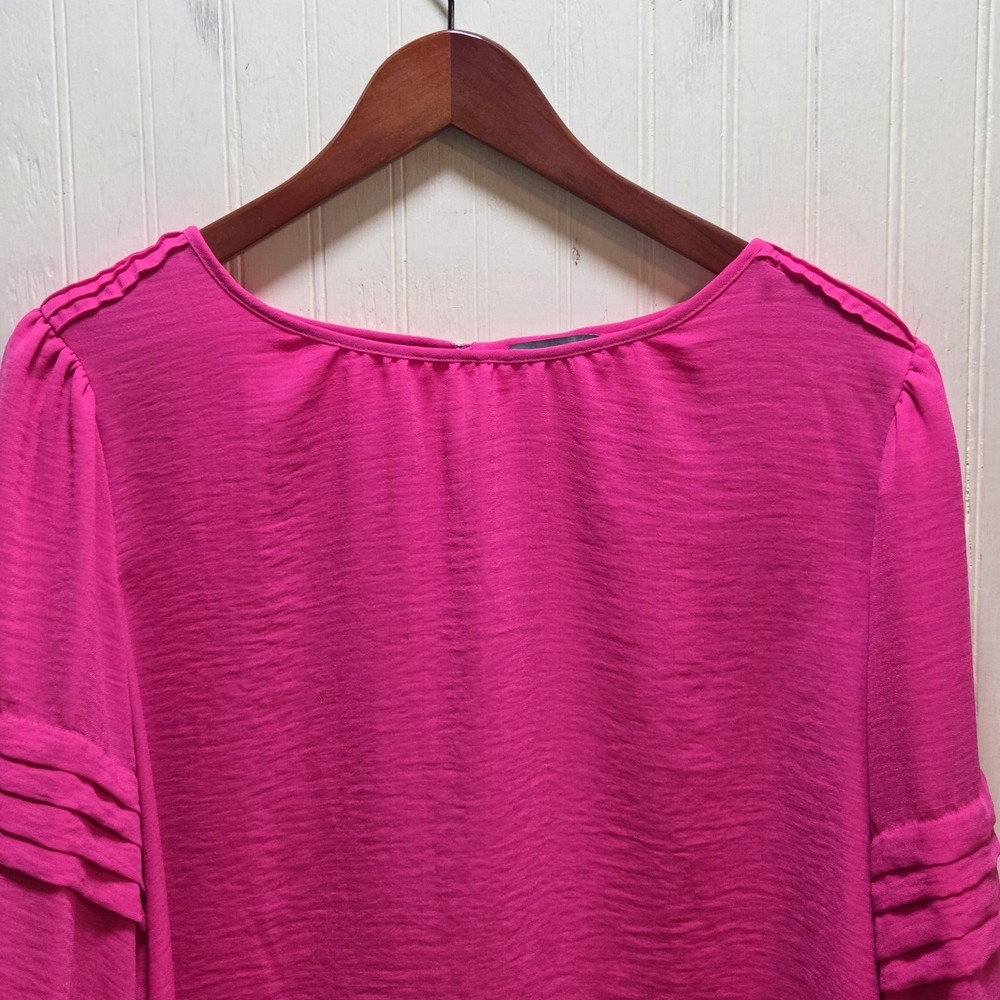 Vince Camuto Blouse Womens Large Pink Scoop Neck 3/4 Sleeve Pleated Tunic Top
